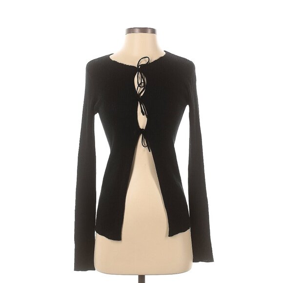 Cashmere in Love Elen Tie Front Cashmere Wool Cardigan in Black Small - Picture 3 of 5